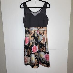 Enfocus Studio Black Floral Mesh Top Fit & Flare Dress Size 8